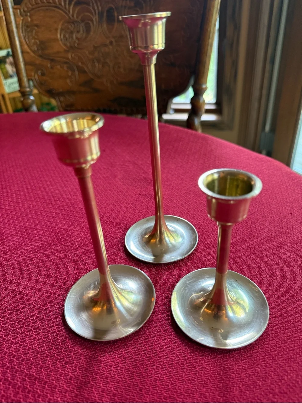 Vintage Brass Graduated Taper Candle Holders Set of 3 Mid Century